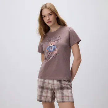Dámské tričko Reserved - Dvoudílná pyžamová souprava s potiskem - hnědá - 985HD-88X - 985HD-88X-L-2