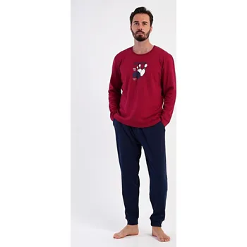 Pánské pyžamo Pánské pyžamo dlouhé Bowling - vínová - XL
