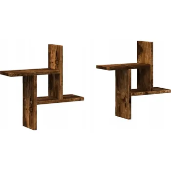 police Závěsné nástěnné police, materiál na bázi dřeva, kouřový dub, 38x12x38 cm