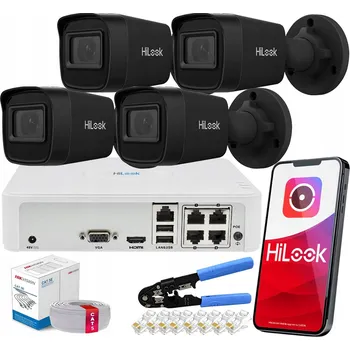 Bezpečnostní kamera Sada IP POE monitoringu se 4 černými venkovními kamerami Hilook Hikvision