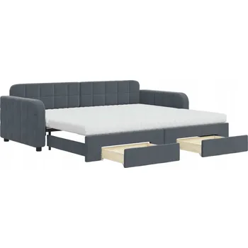 Postel Rozkládací Denní Postel 2v1 s Matracemi a Zásuvkami, Samet, Tmavý Popel