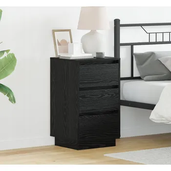 Noční stolek Noční stolek s USB, Dřevo, Černý dub, Matný povrch, Obdélníkový