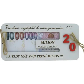 Obálka Dřevěná obálka na peníze "Všechno nejlepší k 20. narozeninám" 20 x 9,5 cm (Vtipná obálka na peníze k narozeninám)