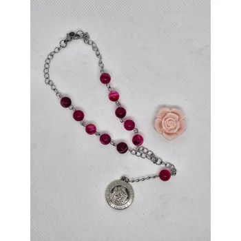 Růženec Růženec do auta z růžového achátu
