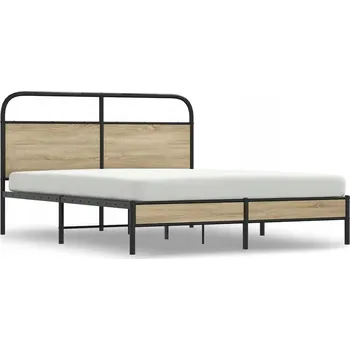 Postel Rám postele ocelový s čelem 207 x 156 x 100 cm, kouřový dub
