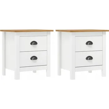 Noční stolek Noční stolek Hill z masivního borovicového dřeva, bílá a medově hnědá, 46x35x49