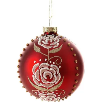 Vánoční dekorace Červená skleněná vánoční koule 8 cm - sada 4 ks