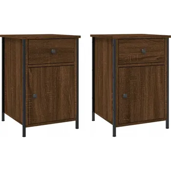 Noční stolek Noční stolek s železným rámem, hnědý dub, 40x42x60 cm