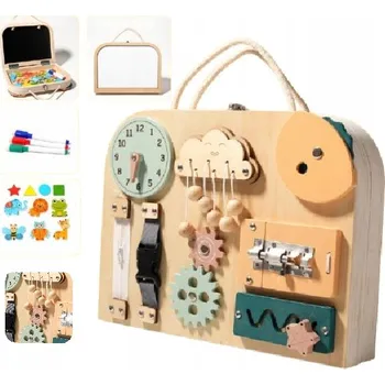 Dřevěná hračka Interaktivní vzdělávací tabule - senzorický panel v kufříku Montessori W109