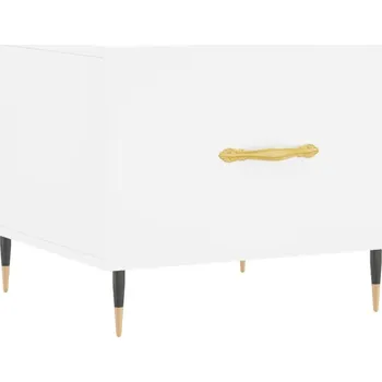 Konferenční stolek Konferenční stolek se zásuvkou, dřevěný, železné nohy, bílý, 50x50x40 cm