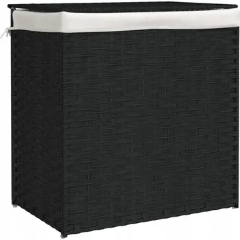 Koš na prádlo Dvoukomorový koš na prádlo z PE ratanu, černý 53x35x57 cm