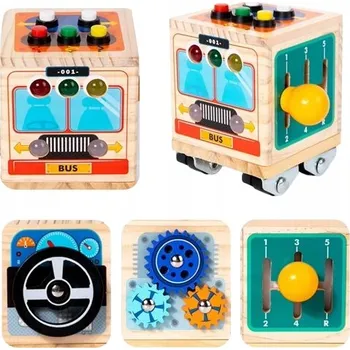 Dřevěná hračka Dřevěná Edukační Kostka Montessori Interaktivní Autobus LED (W110)