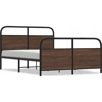 Postel Rám postele ocelový, hnědý dub, 207 x 146 x 100 cm s čelem a nožní deskou