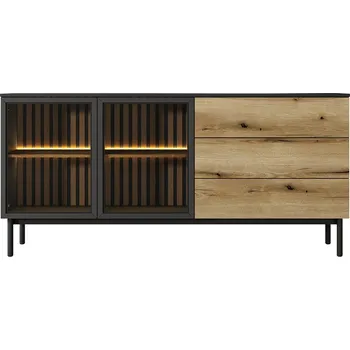 Komoda LANG c | komoda 180 2D3S + LED osvětlení | 180 cm | černá/dub evoke