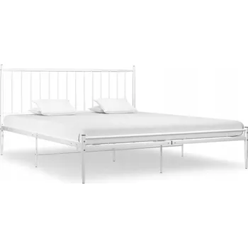 Postel Dvojitý rám postele z lakovaného kovu, bílý, 208x186x97,5 cm
