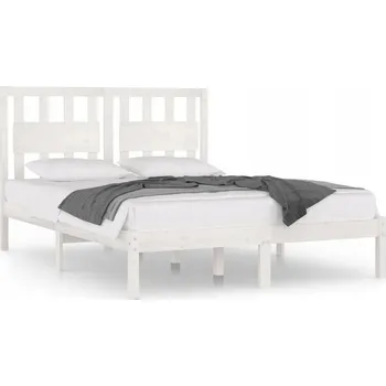 Postel Bílý rám postele z masivního borovicového dřeva 205,5 x 165,5 x 31 cm