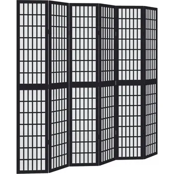 Paraván Paraván Skládací z dřeva Paulownia, Černý, 210-215x220 cm, 6 Panelů