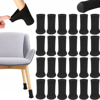 Podložka pod nábytek Černé polyesterové chrániče nohou židlí s plstí, 24 ks