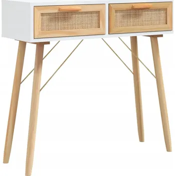 Konferenční stolek Konzolový stolek s ratanem a zásuvkami, bílý, 80x30x75 cm