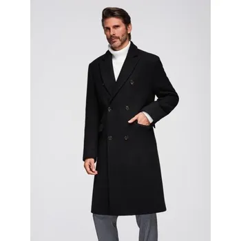 Pánský kabát Pánský dvouřadový vlněný kabát – černý V2 OM-COWC-0133