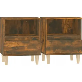 Noční stolek Noční stolek z eukalyptového dřeva, kouřový dub, 40x35x50 cm