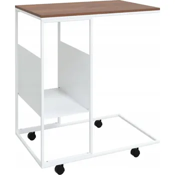 Konferenční stolek Odkládací stolek C s poličkou, dřevěný materiál, železo, bílo-hnědý