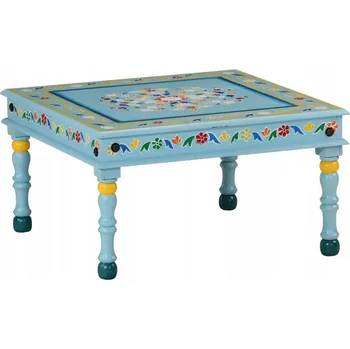 Konferenční stolek Dřevěný Konferenční Stolek s Ručně Malovanou Dekorací, Masivní Mangové Dřevo
