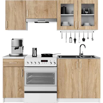 Kuchyňská linka Kuchyňská linka Olivie 1,8 m prosklená bílá/dub sonoma