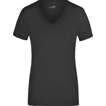 Dámské tričko James & Nicholson Dámské elastické tričko s výstřihem do V - XL black