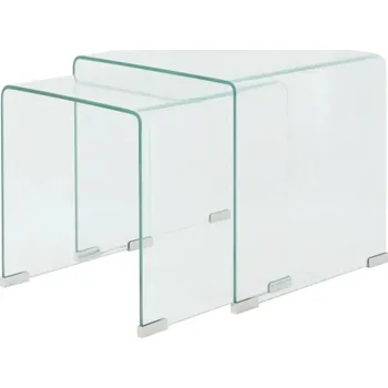 Konferenční stolek Sada 2 Zasouvacích Stolků, Tvrzené Sklo