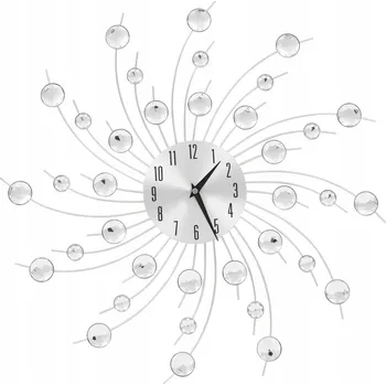 Hodiny Nástěnné hodiny s hliníkovým rámem a akrylovými korálky, stříbrné, 50 cm