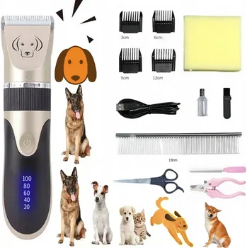 Kosmetika pro psa STROJEK NA STŘÍHÁNÍ PSŮ - TICHÝ USB, 4 HŘEBENOVÉ NÁSTAVCE, KERAMICKÉ NOŽE, 6 DOPLŇKŮ