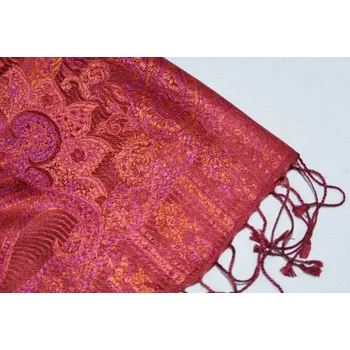 Šála Hedvábná šála Jamawar malá - Karmínově červená a oranžová s ornamenty