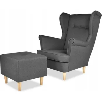 Křeslo Křeslo ušák ARI s podnožkou, skandinávský styl Family Meble - Šedá barva