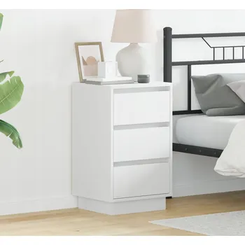 Noční stolek Noční stolek s LED osvětlením, bílý, obdélníkový, dřevěný materiál, matný