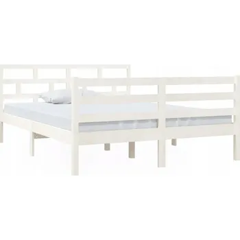 Postel Bílý rám postele z masivního borovicového dřeva 195,5 x 146 x 100 cm