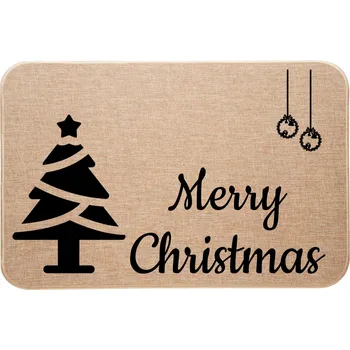 Vánoční dekorace Vánoční lněná rohožka Merry Christmas Stromeček a ozdoby
