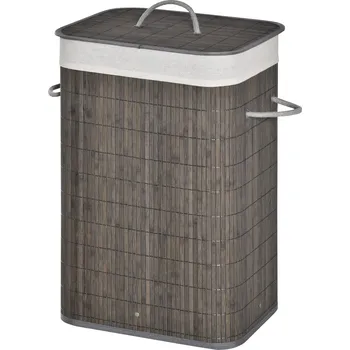 Koš na prádlo HOMCOM Koš na prádlo s uchy a omyvatelným sáčkem na prádlo, ratan, polyester, bavlna, kov, 43L x 32W x 61H cm, šedý