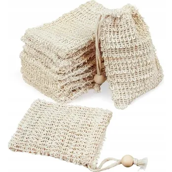 Mýdlo Sizalový sáček na mýdlo béžový se stahovací šňůrkou mycí houba 14x9 cm