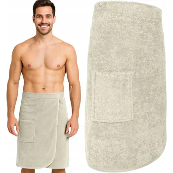 KILT NA SUCHÝ ZIP PÁNSKÝ RUČNÍK DO SAUNY SPA DO BAZÉNU BAVLNA BÉŽOVÝ S KAPSOU