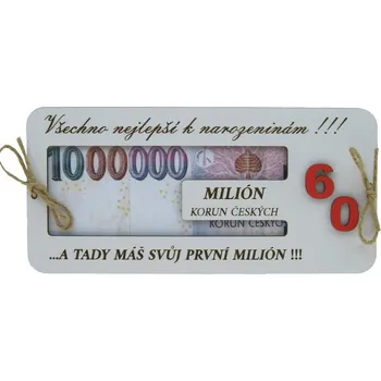 Obálka Dřevěná obálka na peníze "Všechno nejlepší k 60. narozeninám" 20 x 9,5 cm (Vtipná obálka na peníze k narozeninám)