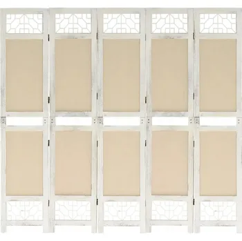 Paraván Paraván 5dílný, dřevo paulovnie/MDF, krémově bílý