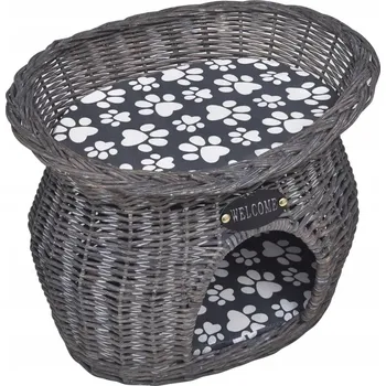 Pelíšek pro psa Domeček – pelíšek pro zvířata z proutí, šedý, 44x33x34 cm