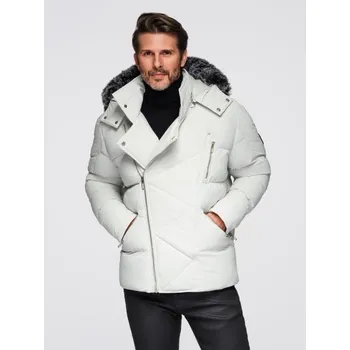 Pánská prošívaná bunda s ramenovým střihem a kapucí – světle šedá V4 OM-JAHP-0252
