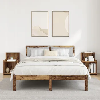 Noční stolek Rustikální noční stolky z umělého dřeva, 40 x 35 x 60 cm, hnědé