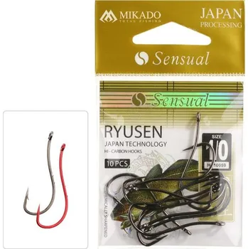 Rybářský háček 10ks Háček Mikado Sensual Ryusen W/Ring Vel. 8 Červený