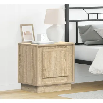 Noční stolek Noční stolek z kompozitního dřeva s LED osvětlením, dub sonoma, 44x34,5x45 cm