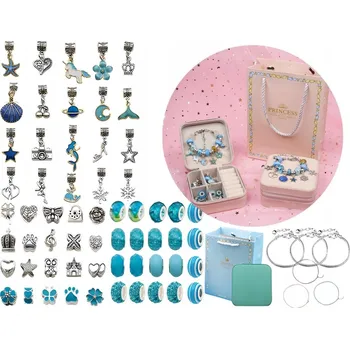 Dětské navlékací korálky Sada na výrobu šperků DK s modrými korálky a šperkovnicí