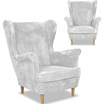 Křeslo Křeslo ušák Bonito skandinávský styl Family Meble světle šedé manšestr proužky