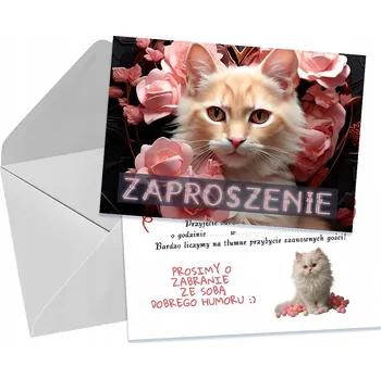 Pozvánka POZVÁNKY PRO DĚTI DĚTSKÉ NAROZENINOVÉ KOČKA KOTĚ RŮŽOVÉ + OBÁLKA